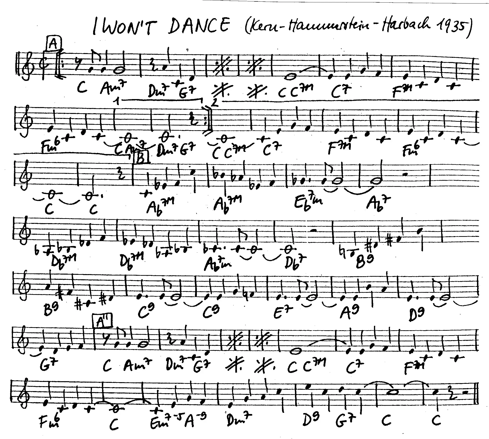 i won't dance free jazz leadsheet - Courtesy of the Jungle Jazz Band